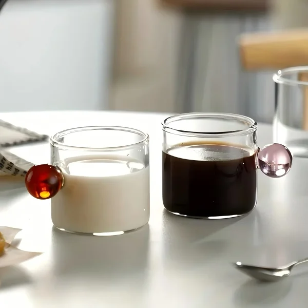 YWDL 6pcs Espresso Cups with Ball Handle Mini Coffee Cups Heat Resistant Teacup Glass Drinking Mug Drinkware 100ml/3.38oz 3