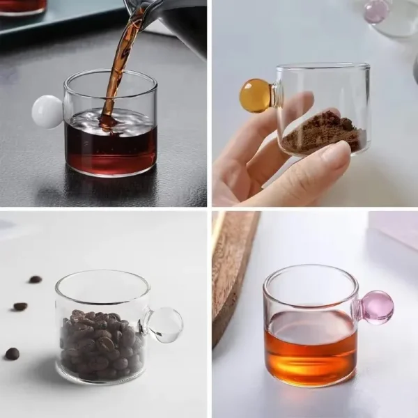YWDL 6pcs Espresso Cups with Ball Handle Mini Coffee Cups Heat Resistant Teacup Glass Drinking Mug Drinkware 100ml/3.38oz 4