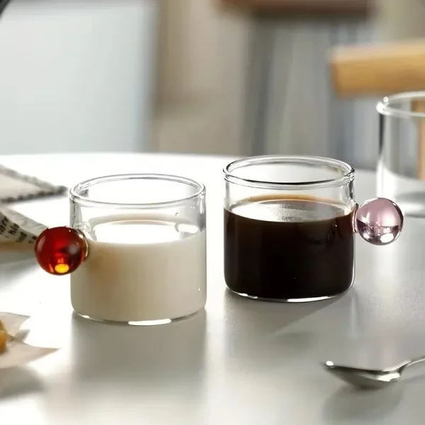YWDL 6pcs Espresso Cups with Ball Handle Mini Coffee Cups Heat Resistant Teacup Glass Drinking Mug Drinkware 100ml/3.38oz 5