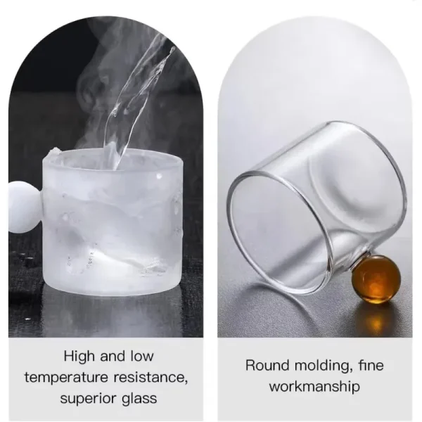 YWDL 6pcs Espresso Cups with Ball Handle Mini Coffee Cups Heat Resistant Teacup Glass Drinking Mug Drinkware 100ml/3.38oz 6