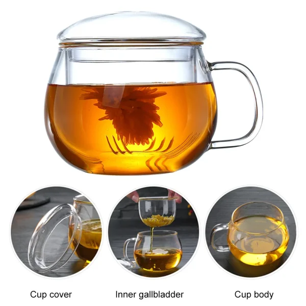 350ML Glass Tea Cup with Filter & Lid Heat Resistant Flower Teacup Coffee Milk Beer Mug Tea Infuser Cup Home Office Drinkware 3