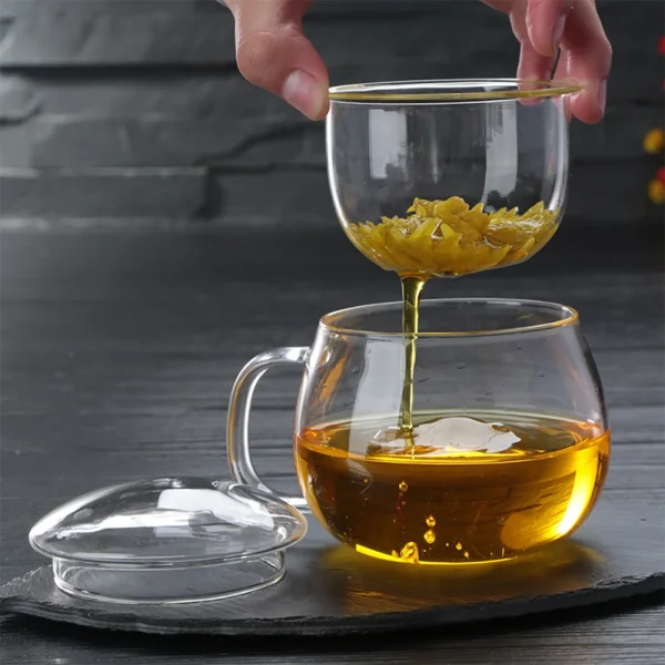 350ML Glass Tea Cup with Filter & Lid Heat Resistant Flower Teacup Coffee Milk Beer Mug Tea Infuser Cup Home Office Drinkware 5