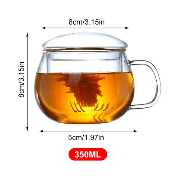 350ML Glass Tea Cup with Filter & Lid Heat Resistant Flower Teacup Coffee Milk Beer Mug Tea Infuser Cup Home Office Drinkware 6