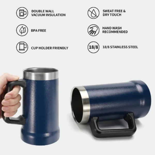 2024 NEW 709ml Inox Thermal Mug For Beer 4 hours ice cold Large capacity handle beer mug 304 stainless steel thermos 2