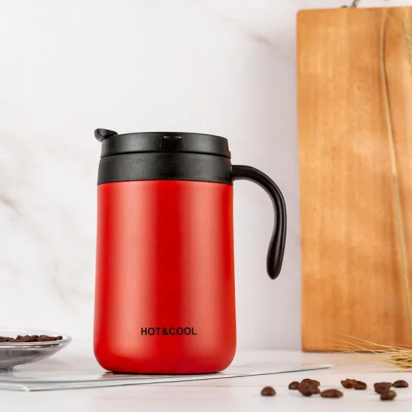 Simple Solid-color Coffee Cup Stainless Steel Insulated Cup with Handle  Wide-mouthed Stainless Steel Office Large-capacity Mug 2