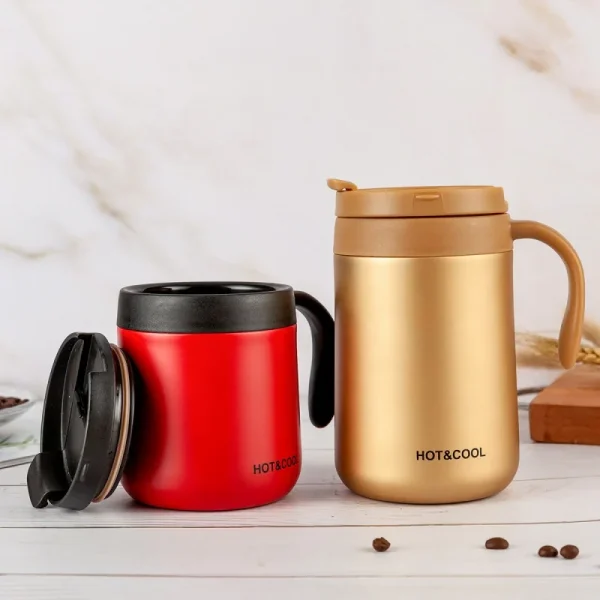 Simple Solid-color Coffee Cup Stainless Steel Insulated Cup with Handle  Wide-mouthed Stainless Steel Office Large-capacity Mug 3