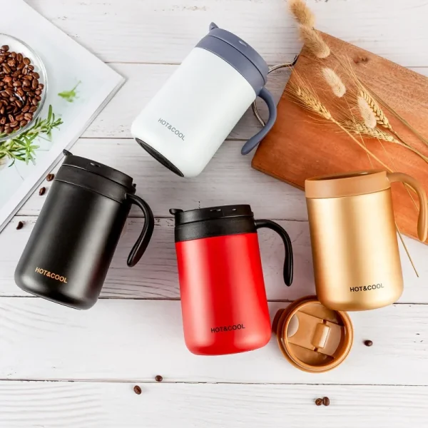 Simple Solid-color Coffee Cup Stainless Steel Insulated Cup with Handle  Wide-mouthed Stainless Steel Office Large-capacity Mug 4