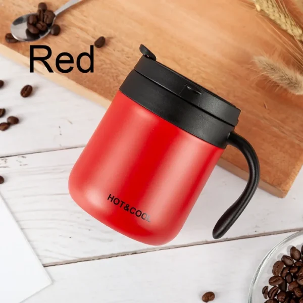 Simple Solid-color Coffee Cup Stainless Steel Insulated Cup with Handle  Wide-mouthed Stainless Steel Office Large-capacity Mug 5