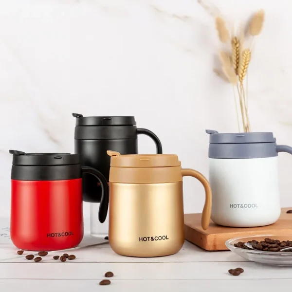Simple Solid-color Coffee Cup Stainless Steel Insulated Cup with Handle  Wide-mouthed Stainless Steel Office Large-capacity Mug 6
