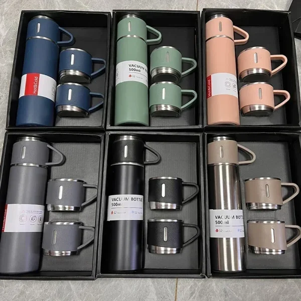 Outdoor 500ML Stainless Steel Vacuum Flask Gift Set Hot Water Thermal Insulation Couple Cup Office Business Style Thermos Bottle 1
