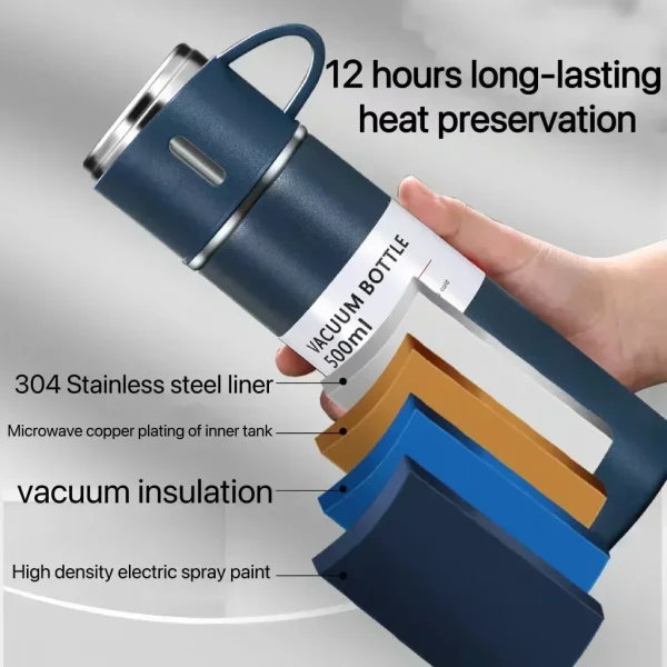Outdoor 500ML Stainless Steel Vacuum Flask Gift Set Hot Water Thermal Insulation Couple Cup Office Business Style Thermos Bottle 6