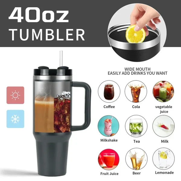 40oz Large Capacity  Stainless Steel Thermos Cup,Large Capacity Ice Cool Travel Mug for Office Home Car &New Year Gift straw cup 2