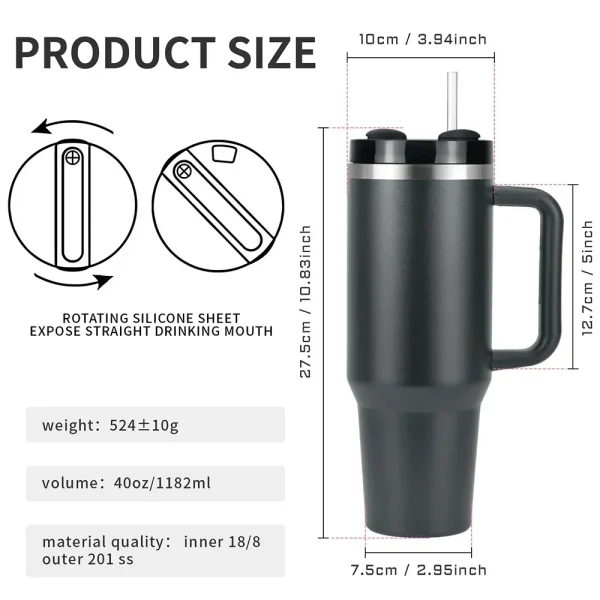 40oz Large Capacity  Stainless Steel Thermos Cup,Large Capacity Ice Cool Travel Mug for Office Home Car &New Year Gift straw cup 4