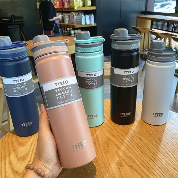 Tyeso 530ML 750ML Thermal Water Bottle Stainless Steel Coffee Mug Vacuum Flask Insulated Sport Travel Thermos Cup for GYM 18oz 2
