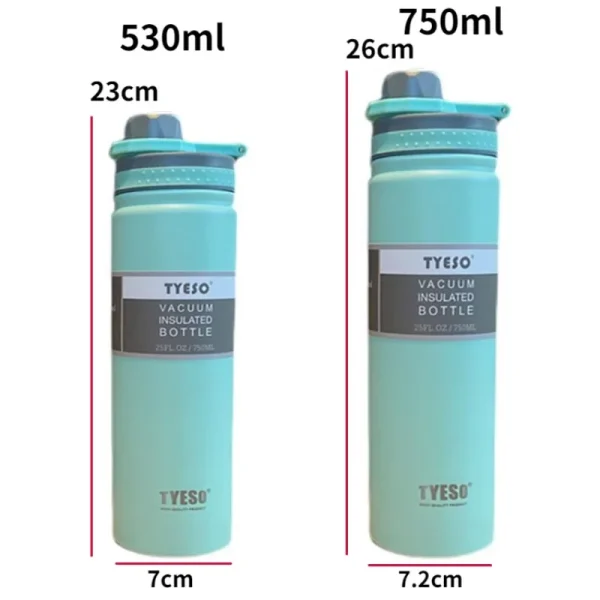 Tyeso 530ML 750ML Thermal Water Bottle Stainless Steel Coffee Mug Vacuum Flask Insulated Sport Travel Thermos Cup for GYM 18oz 3