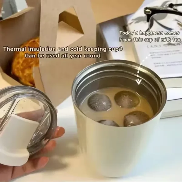 240ML Tumbler Thermos Cup Car Insulated Water Bottle Stainless Steel Vacuum Flasks Milky White Coffee Mug Travel  Drink Kettle 3
