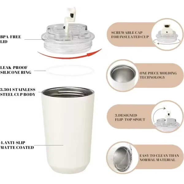 240ML Tumbler Thermos Cup Car Insulated Water Bottle Stainless Steel Vacuum Flasks Milky White Coffee Mug Travel  Drink Kettle 5