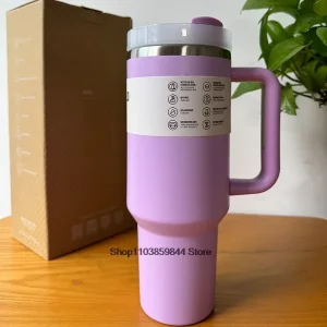 40oz Handle Straw  Vacuum Insulated Car Mug Star Blue Lid Stainless Steel Double Wall Thermal Iced Travel Cup for s 1