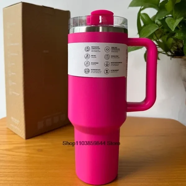 40oz Handle Straw  Vacuum Insulated Car Mug Star Blue Lid Stainless Steel Double Wall Thermal Iced Travel Cup for s 2