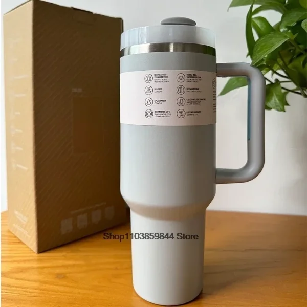 40oz Handle Straw  Vacuum Insulated Car Mug Star Blue Lid Stainless Steel Double Wall Thermal Iced Travel Cup for s 3