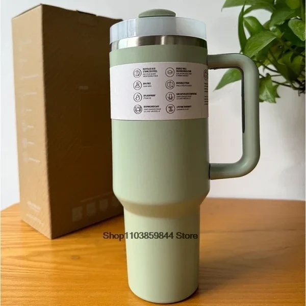 40oz Handle Straw  Vacuum Insulated Car Mug Star Blue Lid Stainless Steel Double Wall Thermal Iced Travel Cup for s 4