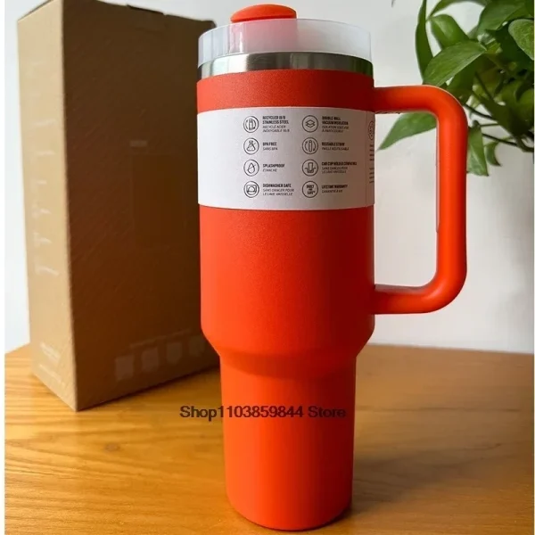 40oz Handle Straw  Vacuum Insulated Car Mug Star Blue Lid Stainless Steel Double Wall Thermal Iced Travel Cup for s 5