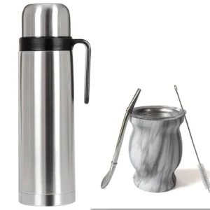 Thermos Coffee Pot Stainless Steel Hot Water Kettle with Handle Gourd-shaped Companion Cup with Straw Spoon Portable Travel Pot 1