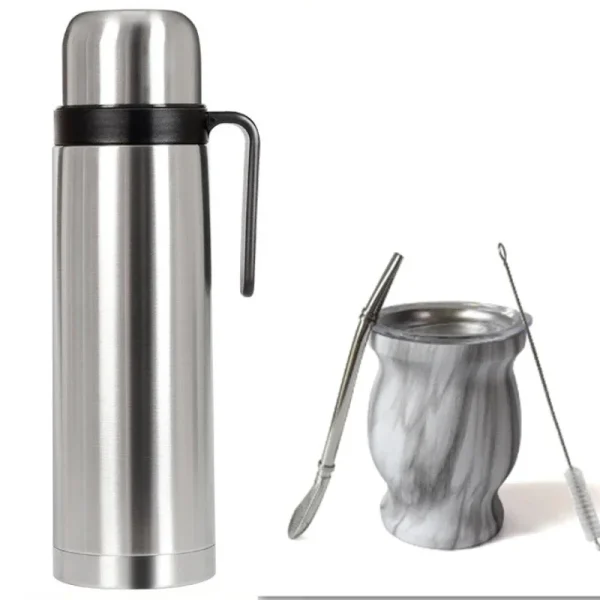 Thermos Coffee Pot Stainless Steel Hot Water Kettle with Handle Gourd-shaped Companion Cup with Straw Spoon Portable Travel Pot 1