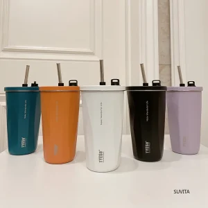 TYESO 600ML Stainless Steel Thermos Water Bottle Vacuum Flask With Retractable Straw Cold Hot Drink Car Thermos Mug Tumbler 1