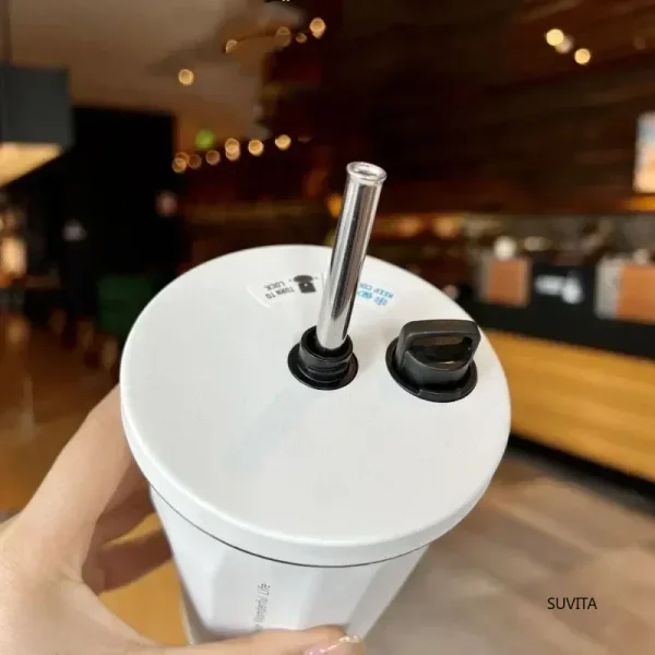 TYESO 600ML Stainless Steel Thermos Water Bottle Vacuum Flask With Retractable Straw Cold Hot Drink Car Thermos Mug Tumbler 3