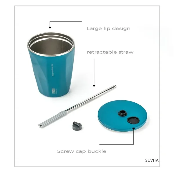 TYESO 600ML Stainless Steel Thermos Water Bottle Vacuum Flask With Retractable Straw Cold Hot Drink Car Thermos Mug Tumbler 6