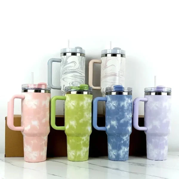 Custom 40 oz Tumbler with Handle Lid Straw 40oz Stainless Steel Vacuum Cups Travel Car Mug Large Capacity Water Bottle 1Liter 6