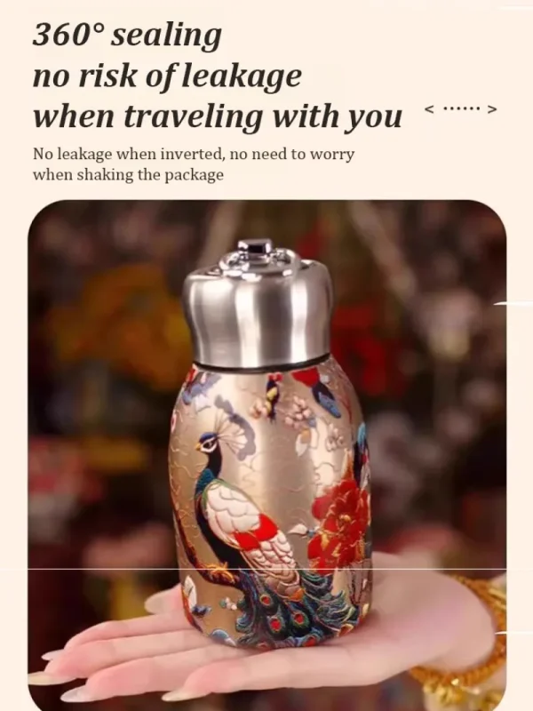 3D Embossed Stainless Steel Vacuum Flask Vintage Insulated Bottle Pocket Cup Direct Drinking Wide Mouth Portable Thermos 3