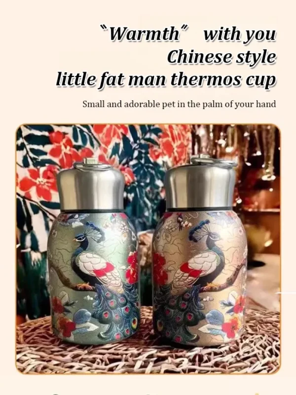 3D Embossed Stainless Steel Vacuum Flask Vintage Insulated Bottle Pocket Cup Direct Drinking Wide Mouth Portable Thermos 4