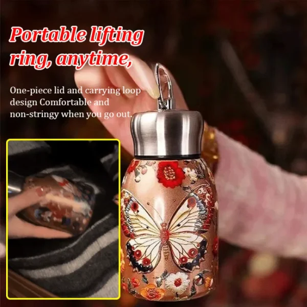 3D Embossed Stainless Steel Vacuum Flask Vintage Insulated Bottle Pocket Cup Direct Drinking Wide Mouth Portable Thermos 5