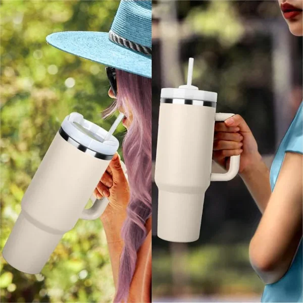 40 oz Tumbler with Handle Lid Straw 40oz Stainless Steel Water Bottle Vacuum Thermos Cup Travel Car Coffee Mug Cap for Stanley 3