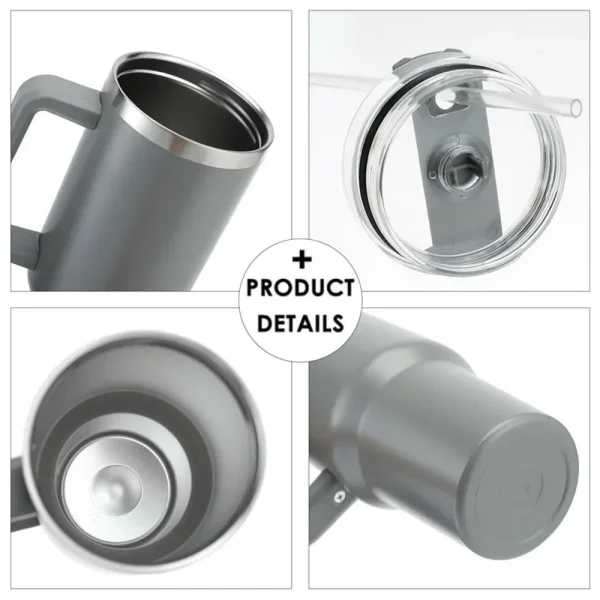 40 oz Tumbler with Handle Lid Straw 40oz Stainless Steel Water Bottle Vacuum Thermos Cup Travel Car Coffee Mug Cap for Stanley 5