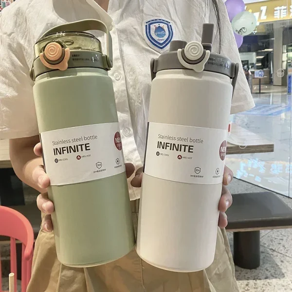 1.2L/1L Large Capacity Thermo Bottle with Straw Stainless Steel Thermal Water Bottle Keep Cold and Hot Thermos Cup Vacuum Flask 3
