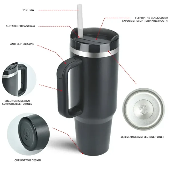 40oz Stainless Steel Thermos Cup, Insulated Large Capacity Portable Water Bottle for Office Home Car Travel insulated coffee cup 4