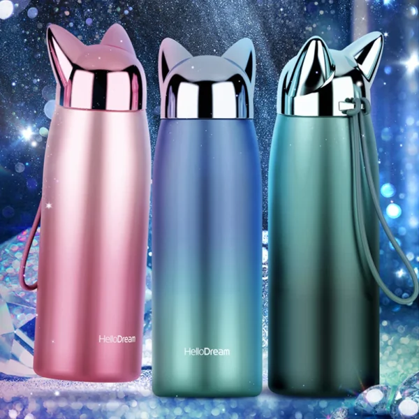 300/320ml Thermos Bottle Stainless Steel Vacuum Flasks Cute Cat Ear Thermal Cup Portable Travel Outdoor Mug for Coffee Tea Milk 1