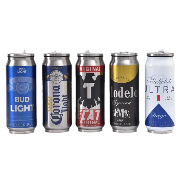 Drink Beer Coffee Mug 500ML Thermos Stainless Steel Cup Creative Beer Can Insulated Cup Vacuum Cups with Straw Cold Keeper 1