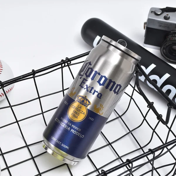 Drink Beer Coffee Mug 500ML Thermos Stainless Steel Cup Creative Beer Can Insulated Cup Vacuum Cups with Straw Cold Keeper 3