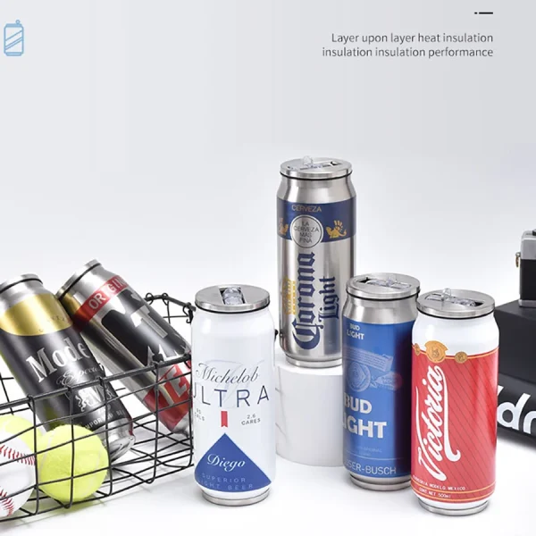 Drink Beer Coffee Mug 500ML Thermos Stainless Steel Cup Creative Beer Can Insulated Cup Vacuum Cups with Straw Cold Keeper 6