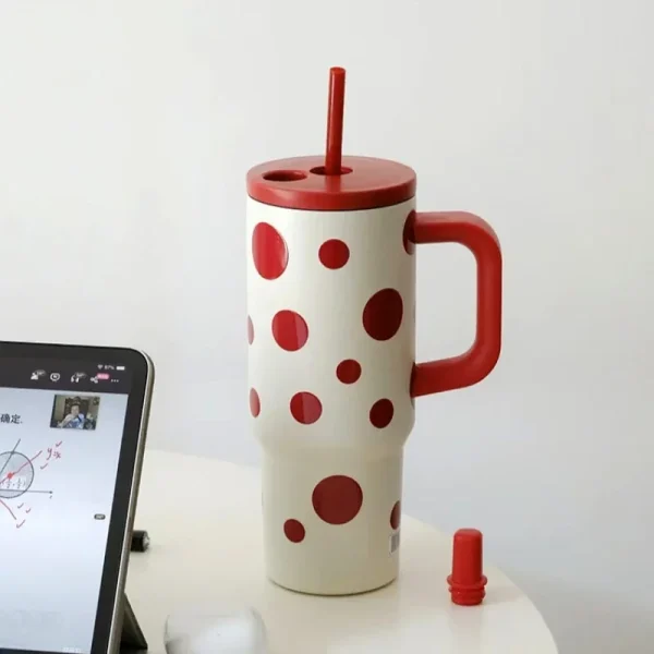 24oz Portability Tumbler with Handle Straw Lid Large Volume Stainless Steel Vacuum Insulated Cup Keep Cold Travel Mug 2