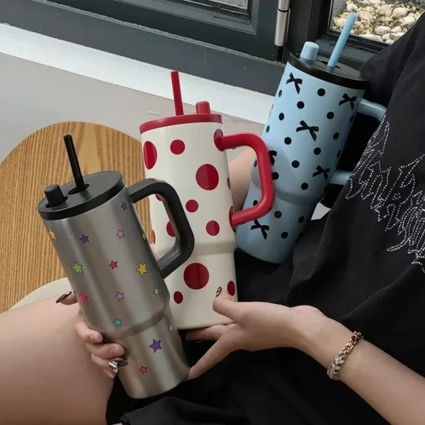 24oz Portability Tumbler with Handle Straw Lid Large Volume Stainless Steel Vacuum Insulated Cup Keep Cold Travel Mug 3