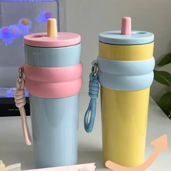 24oz Portability Tumbler with Handle Straw Lid Large Volume Stainless Steel Vacuum Insulated Cup Keep Cold Travel Mug 6