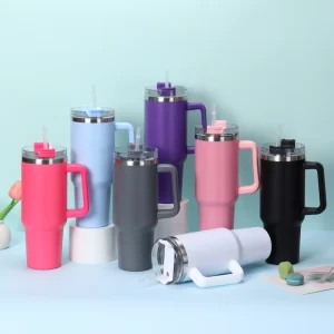 Simple Solid Color Large Capacity Double-layer Vacuum Stainless Steel Thermos Cup with Straw Coffee Cup Outdoor Car Water Cup 1