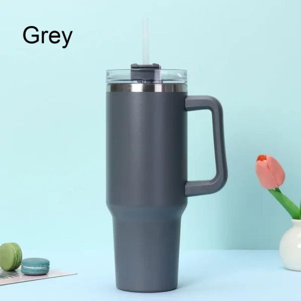 Simple Solid Color Large Capacity Double-layer Vacuum Stainless Steel Thermos Cup with Straw Coffee Cup Outdoor Car Water Cup 2