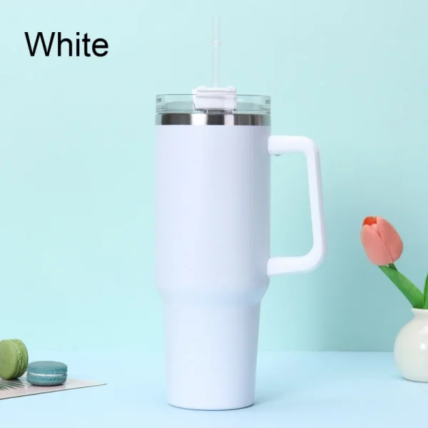 Simple Solid Color Large Capacity Double-layer Vacuum Stainless Steel Thermos Cup with Straw Coffee Cup Outdoor Car Water Cup 3