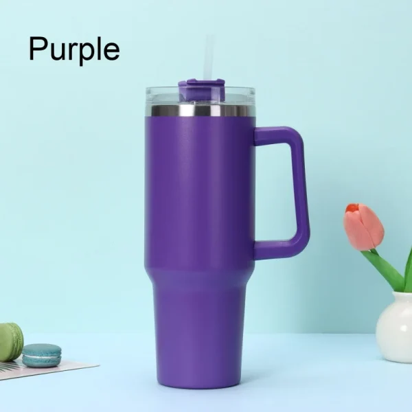 Simple Solid Color Large Capacity Double-layer Vacuum Stainless Steel Thermos Cup with Straw Coffee Cup Outdoor Car Water Cup 4